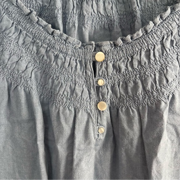 Talbots Large Blue Chambray Smocked Top Boho Cottagecore Fairy Peasant Prairie - Picture 10 of 14